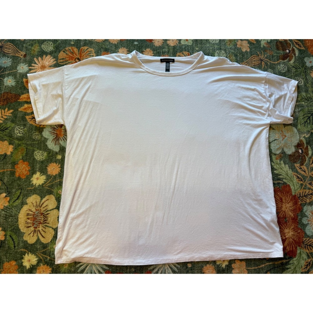 Eileen Fisher Womens White Short Sleeve Crew Neck Jersey Top S5VFF-T5738M Size M